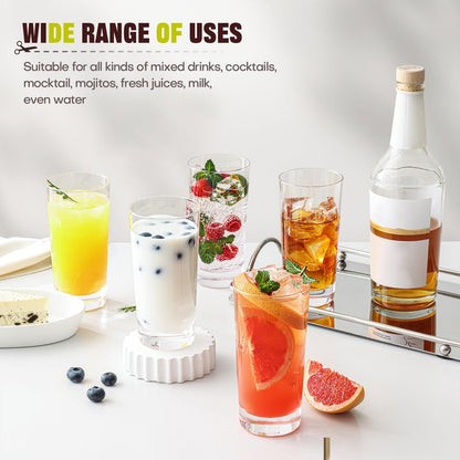 OUWO Highball Glasses Set of 6, 13oz Tall Drinking Glasses, Water Glass for Kitchen, Tom Collins Glasses, Mojito Glass Cups, Cocktail Glasses for Bar Glassware
