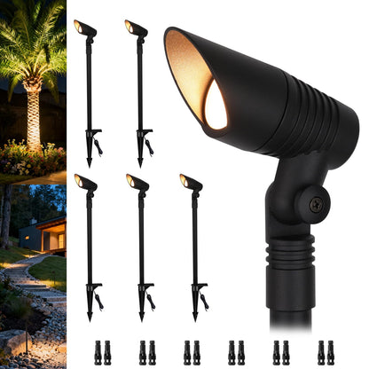 ZestPatio Mini Landscape Spotlights Low Voltage, 16'' Tall Pole, 5CCT 5W 12V LED Landscape Spot Lights Wired for Outdoor Palm Tree House Yard Flag Pathway Path Sidewalk, 60° Beam Angle, Black, 6PK