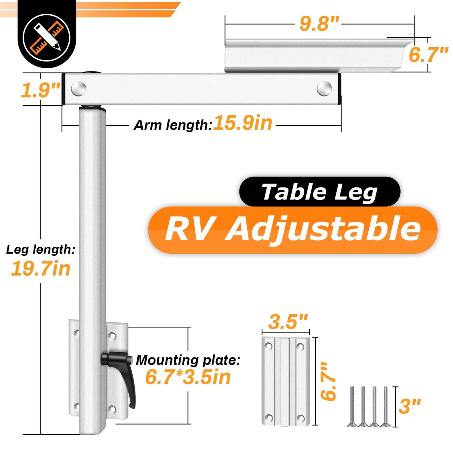 Virego RV Adjustable Table Leg, 360 Degree Rotation Aluminum Alloy Removable RV Table Leg, Height Adjustable RV Table Leg Bracket for Caravan Motorhome Yachts, Easy to Install