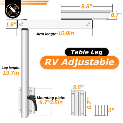 Virego RV Adjustable Table Leg, 360 Degree Rotation Aluminum Alloy Removable RV Table Leg, Height Adjustable RV Table Leg Bracket for Caravan Motorhome Yachts, Easy to Install