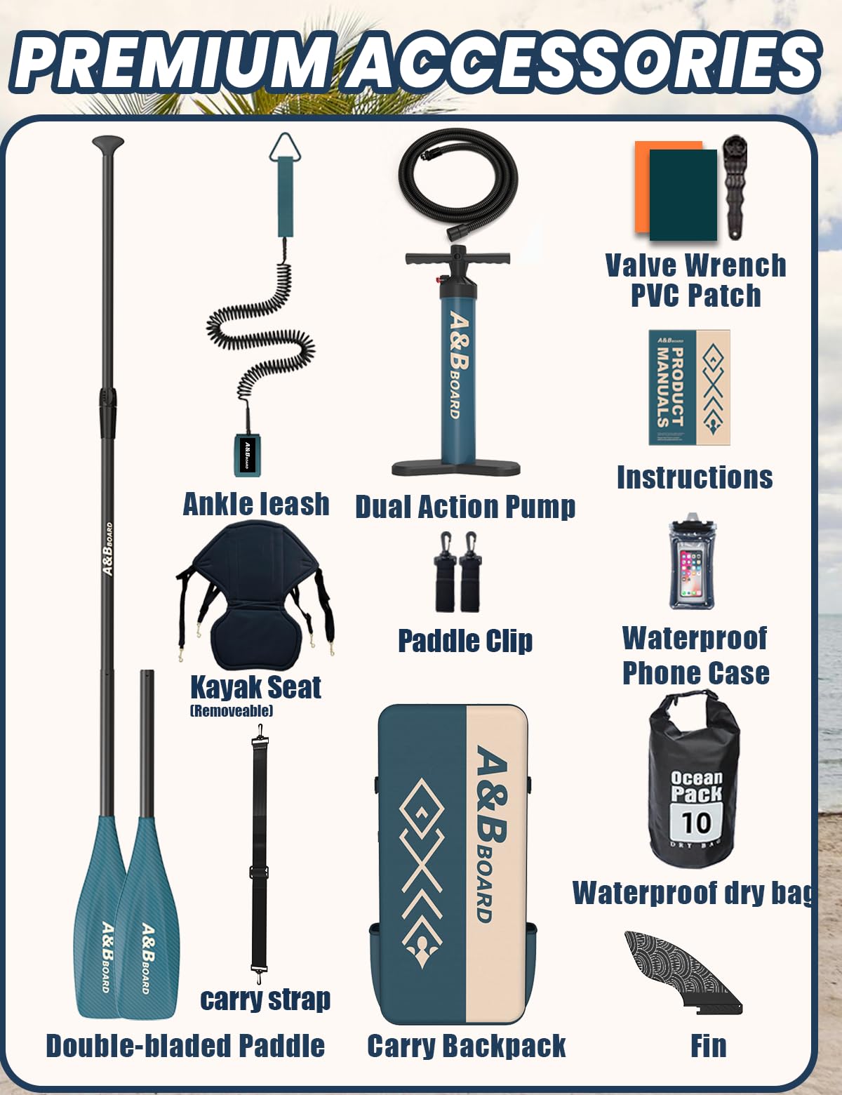 ABBOARD Inflatable Stand Up Paddle Board with Seat - 11 Ft Extra Wide Fishing Paddleboard with Sup Accessories for Beginner Adults Youth