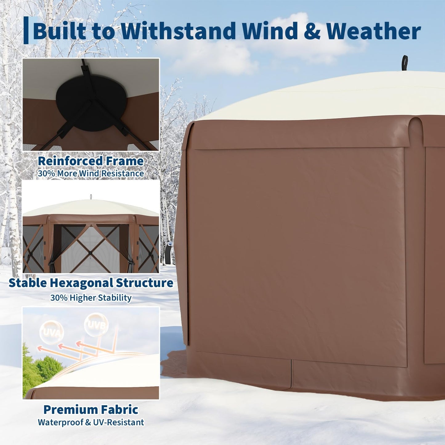 11.5x11.5FT Pop Up Canopy Tent, One-Push Setup Patio Gazebo with Removable Top & Wind Cloths, 6-Sided Outdoor Shelter for Camping, Backyard Parties, Events