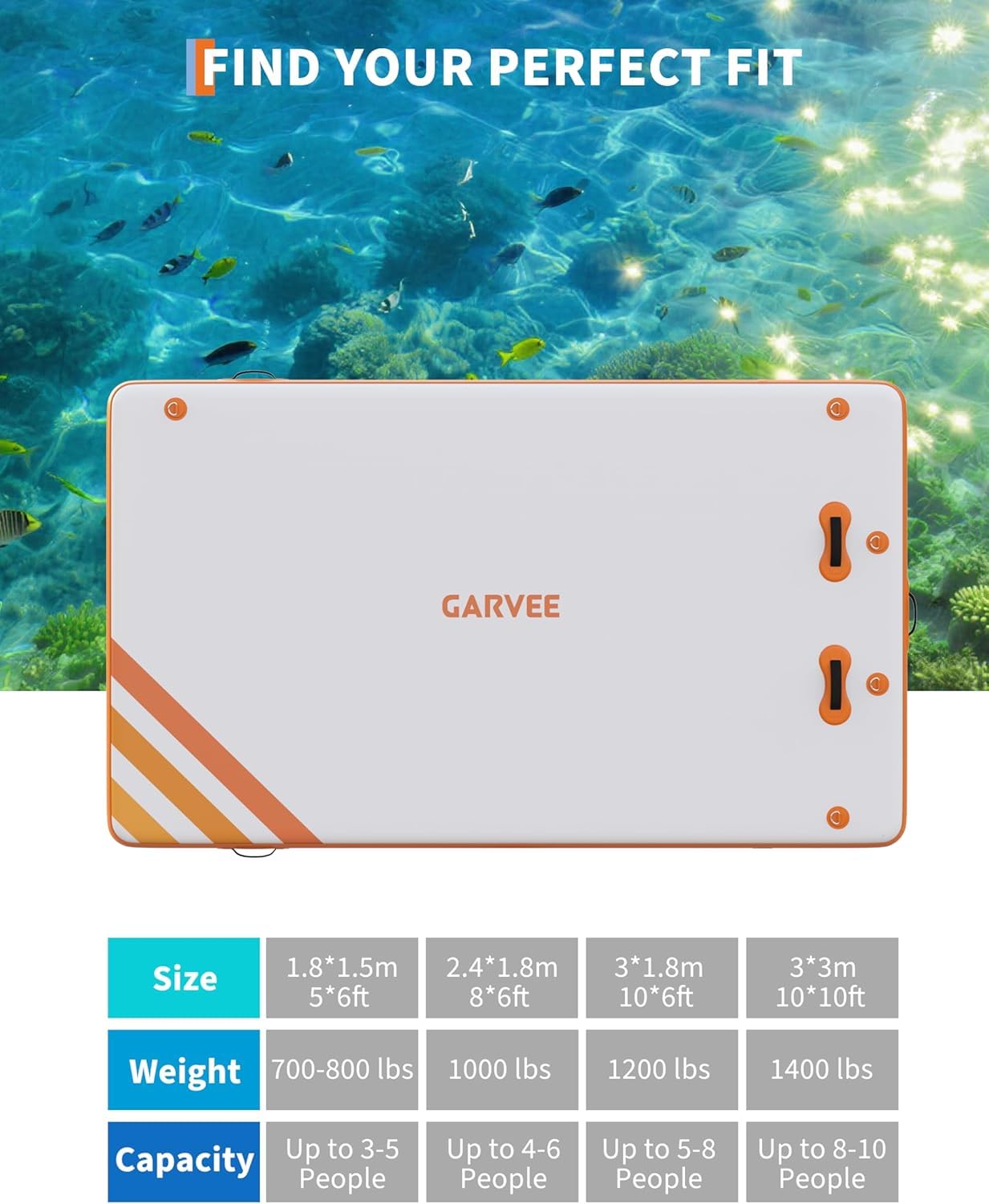 GAOMON Inflatable Dock Floating Platform, Thick Lake Floats for Adults, Non-Slip Air Dock Platform with Portable Carrying Bag, Floating Platform Island for Pool Beach Ocean(Orange,6 x 5 ft)