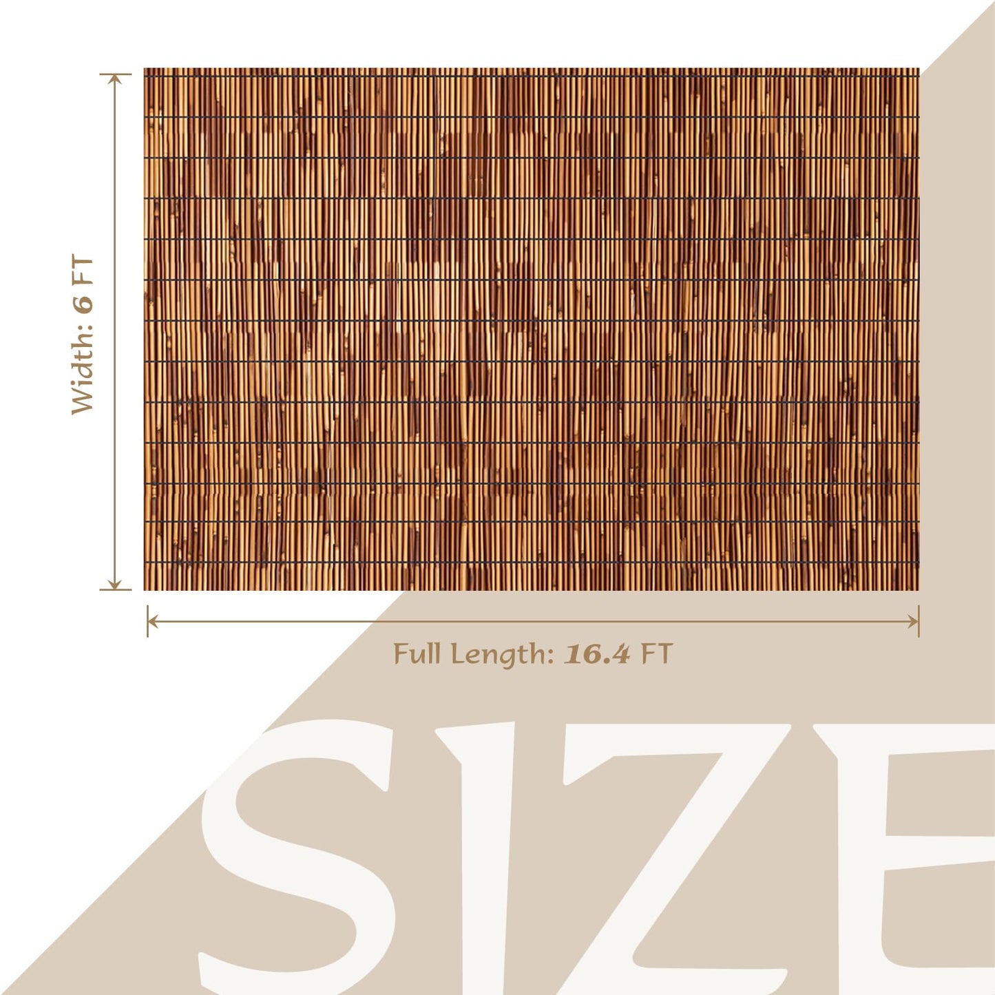 Natural Reed Fencing Rolls,6FT X 16.4FT Reed Screen Curtain Bamboo Fence Covering Privacy for Outdoor Backyard Patio Garden Decorative Fence (Brown)