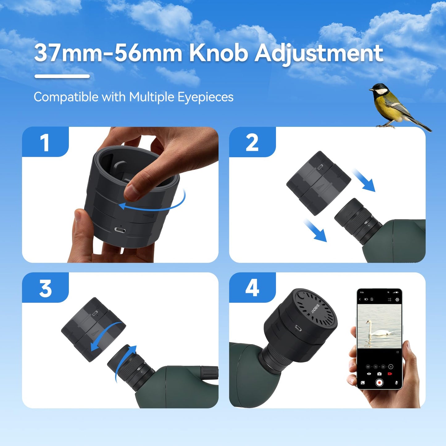 SVBONY SV28 Spotting Scope with Tripod & SC002 WiFi Camera for Digiscoping, Waterproof & Fofproof, 25-75x70mm Long Range Spotter Scope for Target Observing, Bird Watching