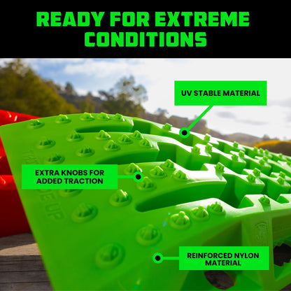 Rhino USA Off-Road Recovery Traction Boards - 2 Pack Ultimate Tire Traction Mountable Mats for 4X4 Vehicles in Sand, Mud & Snow. Heavy Duty Zipper Carry Bag and Leashes Included - (Green)