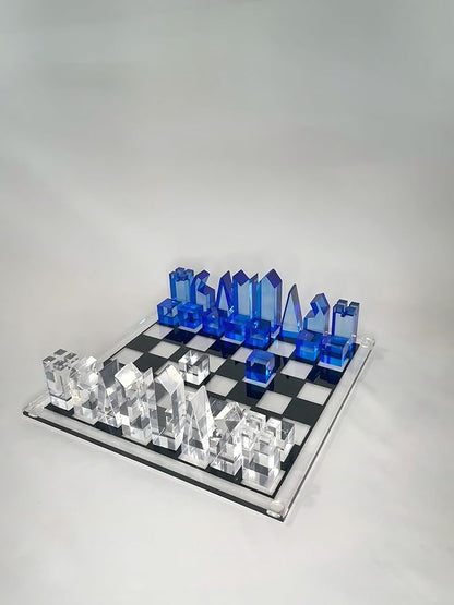 Luxury Acrylic Chess Set Sophisticated Stylish Design Multiple Colors Available (Clear/Blue-Azure)