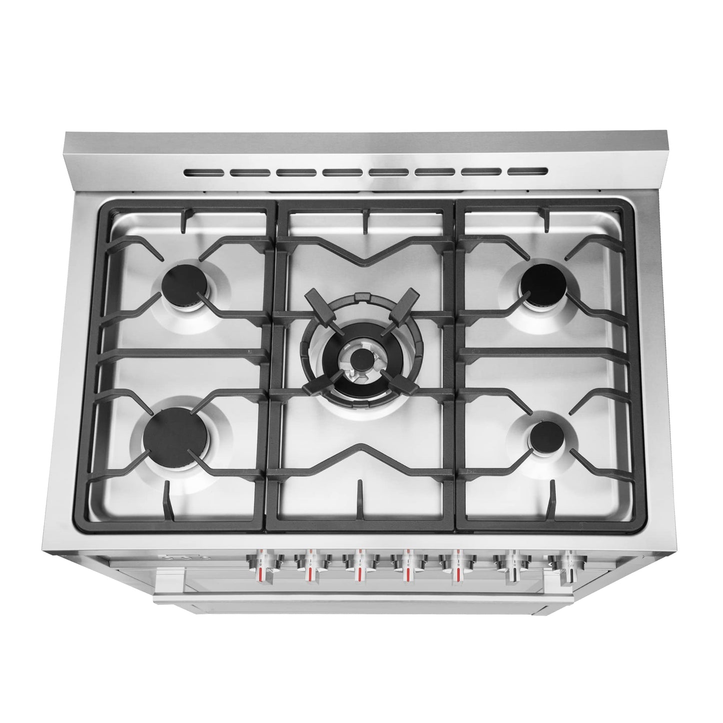 COSMO COS-965AGC 36 in. Gas Range with 5 Burner Cooktop, 3.8 cu. ft. Capacity Rapid Convection Oven with 5 Functions, Heavy Duty Cast Iron Grates in Stainless Steel, 36 inches