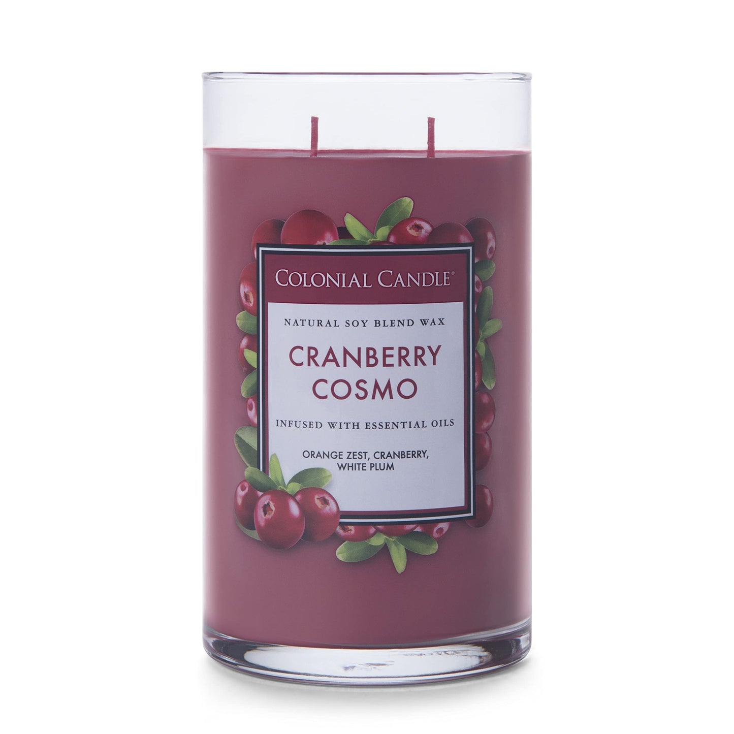 Colonial Candle Cranberry Cosmo Scented Jar Candle, Classic Cylinders Collection, 2 Wick, Red, 19 oz - Up to 120 Hours Burn