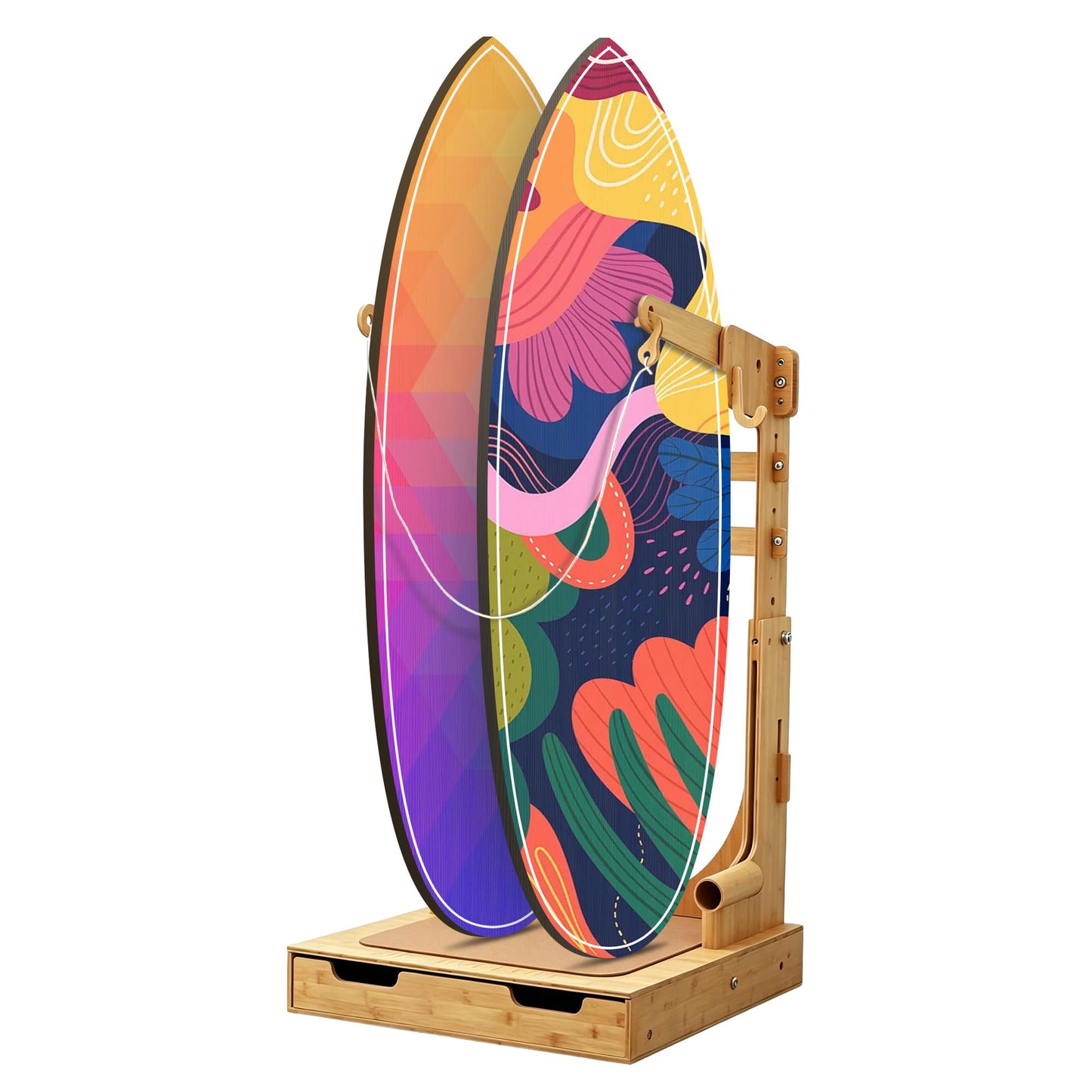 Bamboo Surfboard Storage Rack Freestanding Holder for 3-6 Boards Vertical Stand for Shortboard, Longboard, Snowboard, Ski & Wakeboard