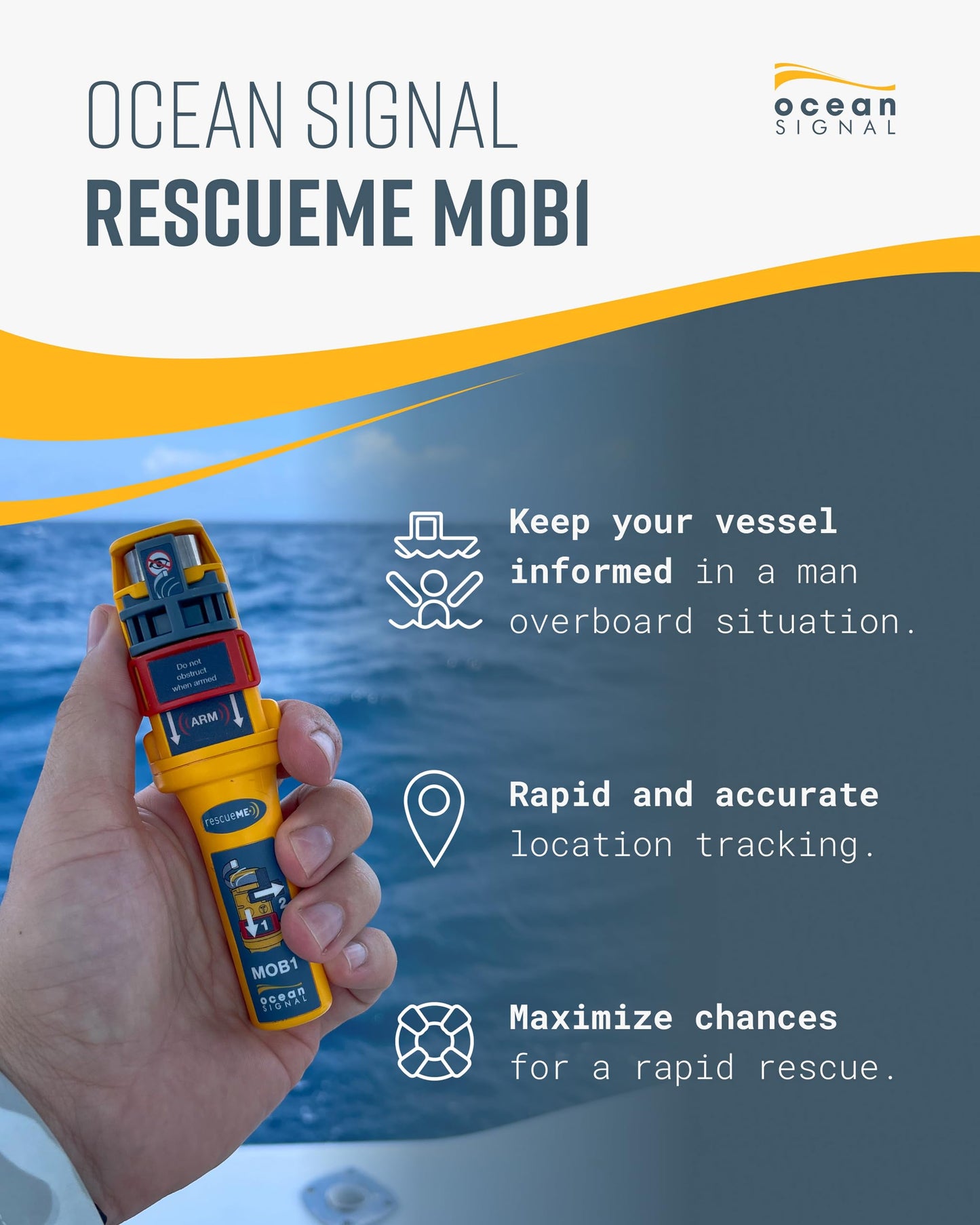 Ocean Signal rescueME MOB1 - Compact AIS Man Overboard Device with Automatic Activation, 7-Year Battery Life, 24 Hours of Operation, and Integrated DSC Transmitter