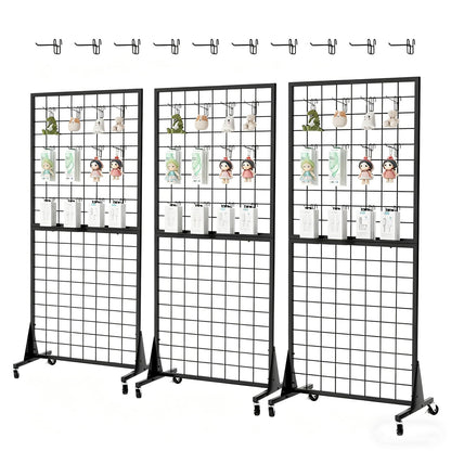 DEYEGELEA 3-Pack 2'x5.5' Ft Gridwall Panel Display Stands Heavy Duty Floor Standing Retail Display Rack with Triangle Base for Retail Art Show with 20 Hooks