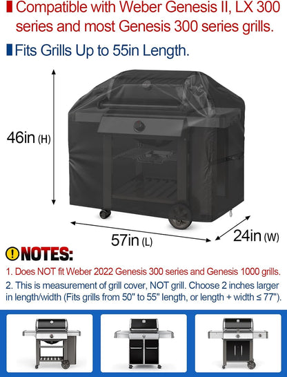 PAMASE 57-Inch BBQ Grill Cover - Waterproof & UV Resistant for Weber Genesis II, LX 300 Series | Fits Dyna-Glo, Nexgrill, Char-Broil