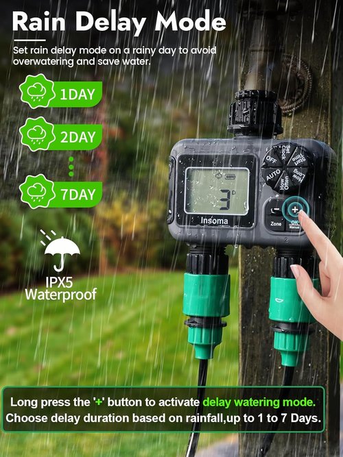 Insoma 2-Zone Sprinkler Timer - Programmable Garden Hose Timer with Auto & Manual Modes | Waterproof Irrigation Controller for Lawns & Drip Systems