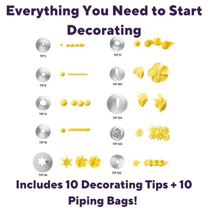 Wilton Beginning Buttercream Decorating Set - Cake Decorating Kit with Piping Tips & Disposable Icing Bags - Quality Baking Tools - 20-Piece Set