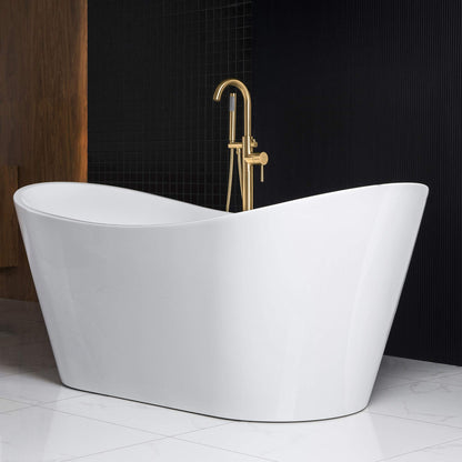 WOODBRIDGE 71"Freestanding White Acylic Soaking Bathtub with Brushed Gold Drain and Overflow,BTA1517 -BG-Drain &O