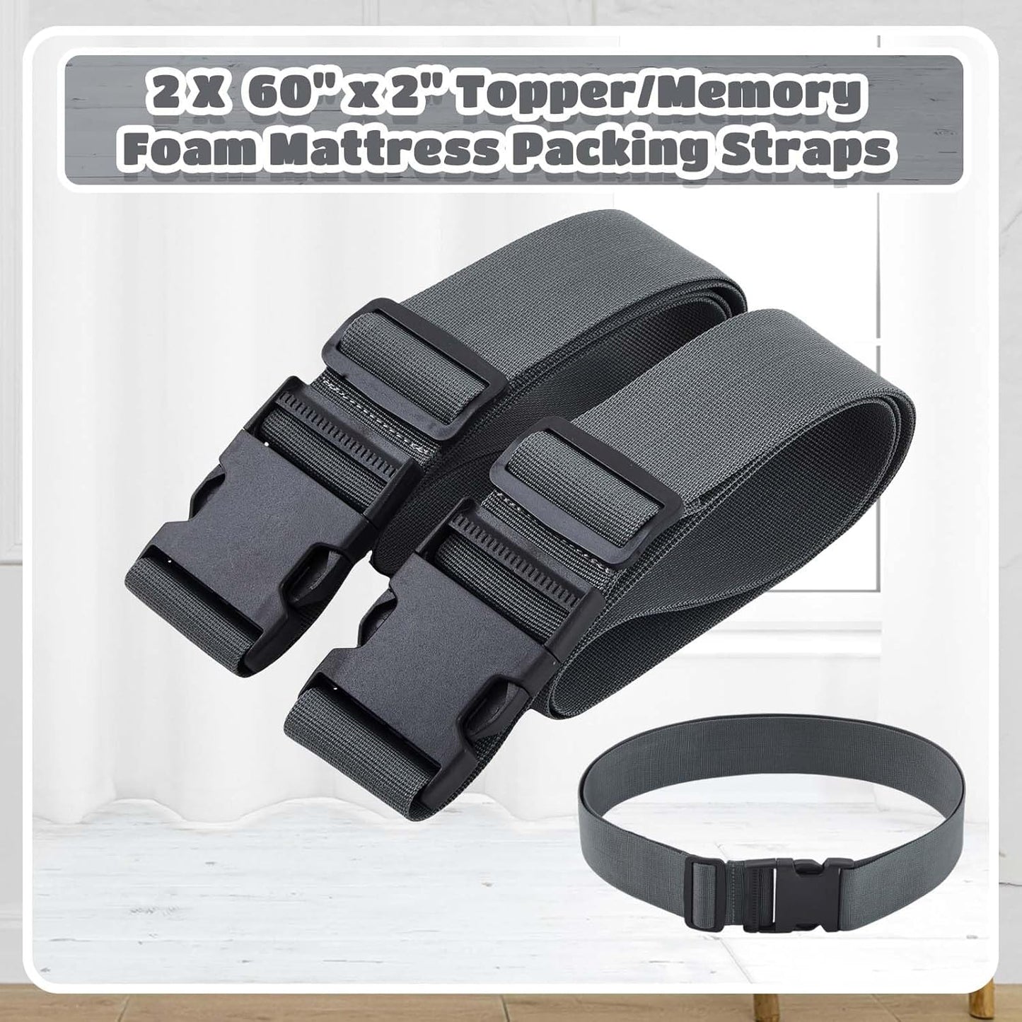 Skiennix Mattress Moving Straps - Adjustable Packing Straps with Buckles for Twin & Full Mattresses (60" x 2")