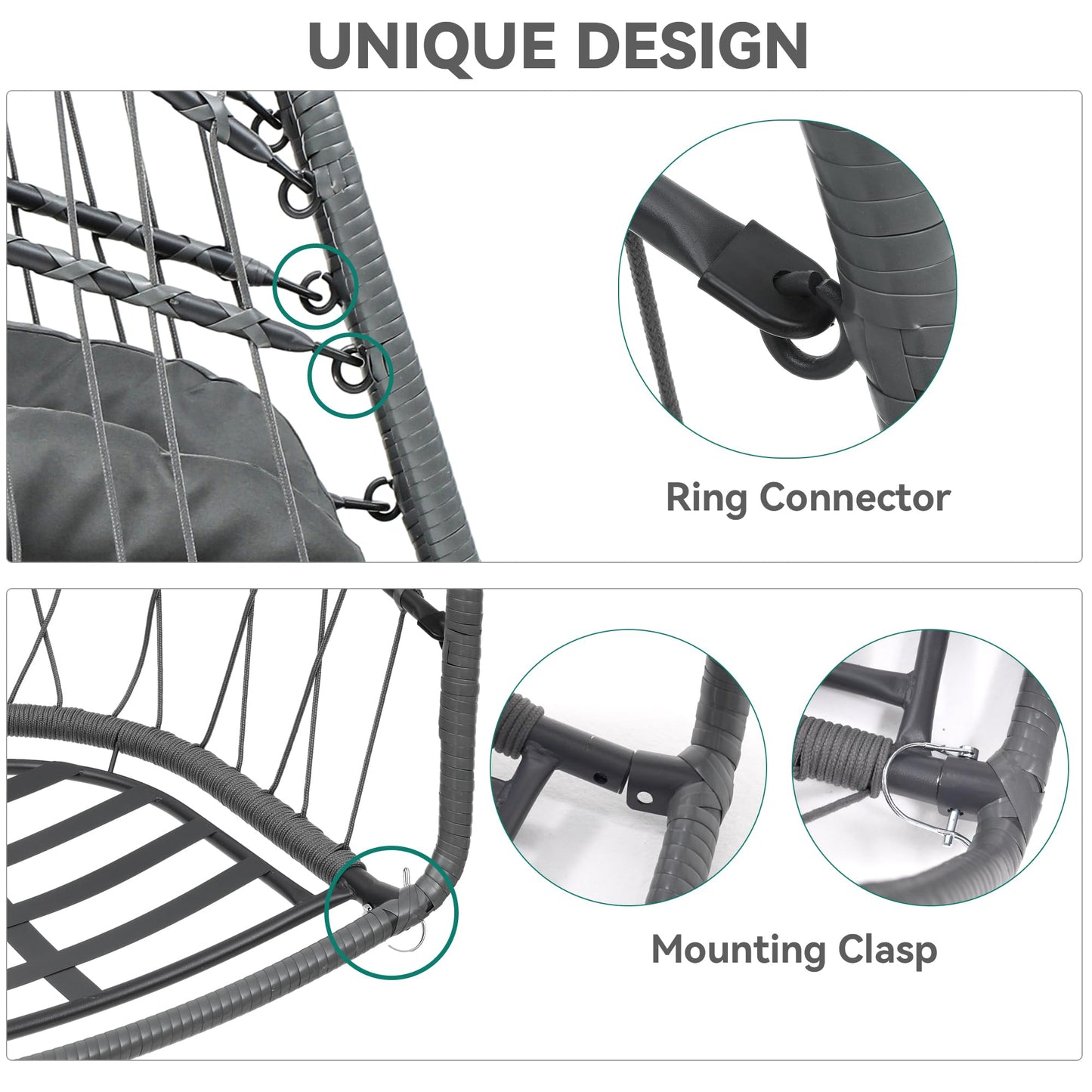 YITAHOME Hanging Egg Chair, Outdoor Patio Wicker Hammock Egg Chair Indoor with Cushion, Rattan Swing Chair 300lbs for Balcony, Garden Bedroom, Gray with Stand