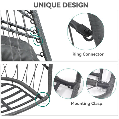 YITAHOME Hanging Egg Chair, Outdoor Patio Wicker Hammock Egg Chair Indoor with Cushion, Rattan Swing Chair 300lbs for Balcony, Garden Bedroom, Gray with Stand