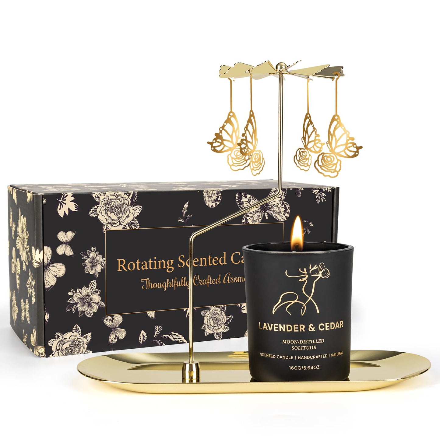 Totiro Butterfly Candle Gift for Women, Rotating Lavender Scented Candles for Mom, Birthday Gift Carousel Candle Holder Set for Wife Friends Sister Christmas Anniversary Valentine Mother’s Day Candles