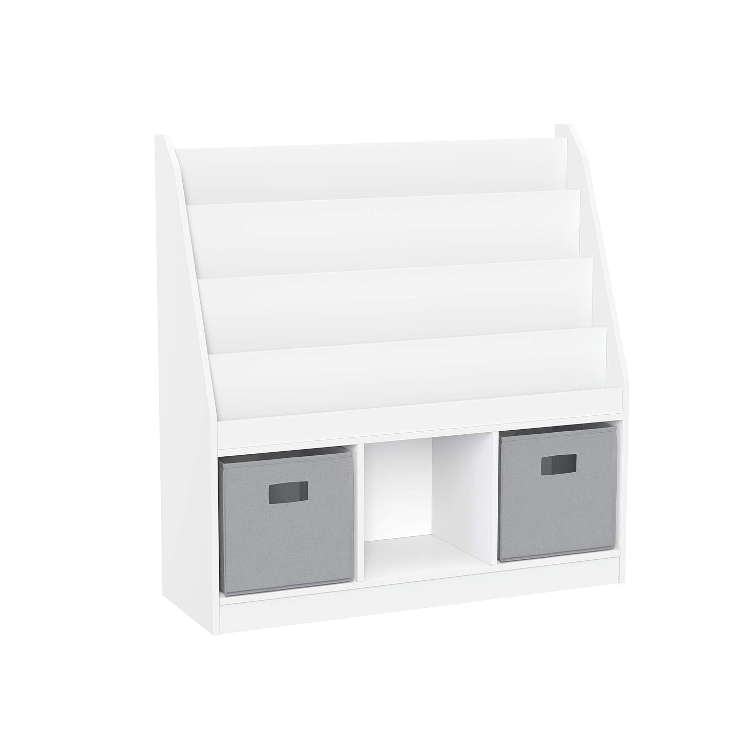 RiverRidge Kids Bookrack with Three Cubbies and 2 Gray Bins