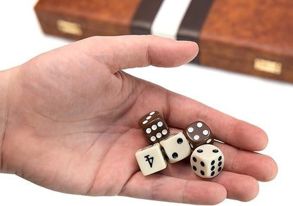 Backgammon Board Game Deluxe Leather Like Case Felt Interior Brown Classic Backgammon Game Popular Board Game Board Games (Large (18))