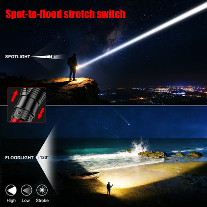 SKYFIRE Brightest Flashlights High Lumens with Ignition Lens,20000mAh Super Bright Rechargeable Flashlight with Shoulder Straps,Waterproof Led Tactical Flash Light for Camping Outdoor Emergency