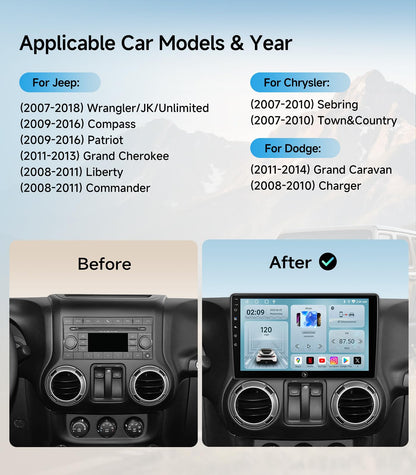 Car Radio Stereo Upgrade for Jeep Wrangler JK Compass Grand Cherokee Dodge Ram with Wireless CarPlay/Android Auto/10.2'' TouchScreen/Android13/GPS Navigation/Backup Camera (New-HC-Jeep 2+32G)