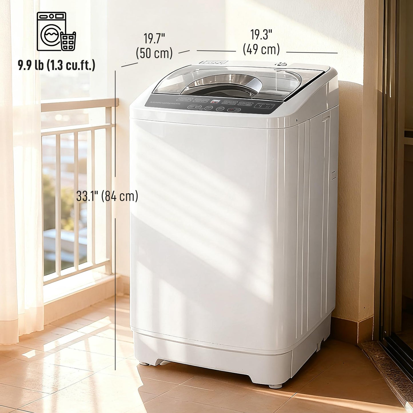 HOMCOM Portable Washing Machine, 1.3 Cu. Ft. Compact Washer with 8 Programs, 6 Water Levels, LED Display, Child Lock, Drain Pump, 9.9lb Full Automatic Washing Machine for Apartments, Dorms, RVs, White