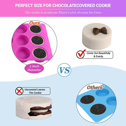 Sakolla 3 Pcs Round Chocolate Cookie Molds, 12-Cavity Cylinder Silicone Molds for Chocolate Covered Oreos, Cake, Candy, Pudding, Mini Soap (2 Rose Red+1 Blue)