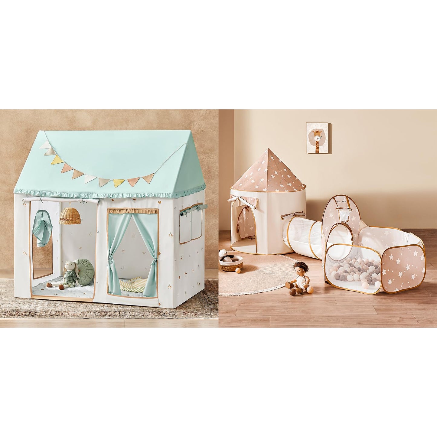 Tiny Land Kids Play Tent with Tunnel, Pop Up Play Tent with Ball Pits, Kids Tent with Printed Mat