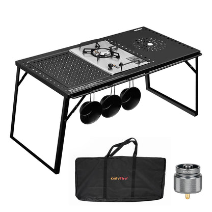 ONLYFIRE OUTDOOR LIVING IGT Camping Table Kit with Propane Gas Stove & Carry Bag, Portable Folding Camp Table, IGT Unit Combination Combo for Picnic, RV, Tailgating, Patio, Backyard, GS337