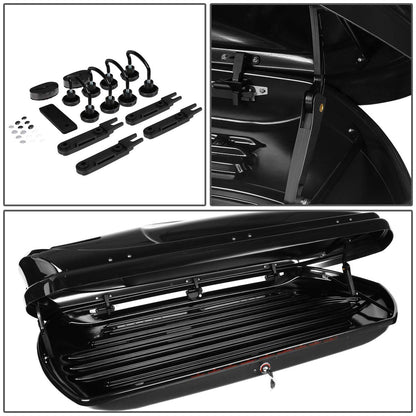 DNA Motoring Rooftop Cargo Box Carrier + Adjustable Aluminum Roof Rail Cross Bars, Lockable Waterproof Hard Shell Top Mount Carrier with Lock & Keys, Universal Fit, Black, PT-ZTL-8139-BK