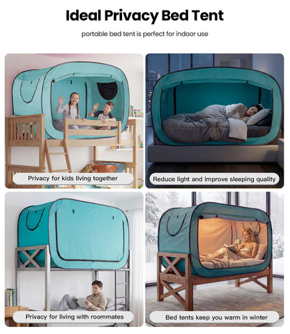 ANC POP Bed Tent Twin Bed Canopy Portable Dream Tent for Adult Indoor Sleeping Tents with 2 Doors Breathable Private Space Tents, Teal