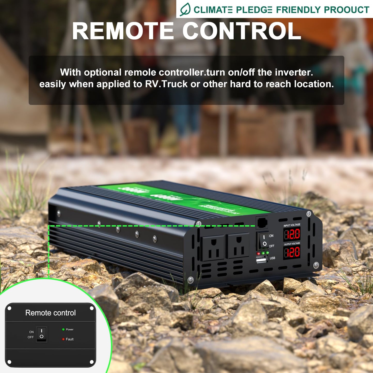 3000W Power Inverter 12V DC to 110V/120V AC Converter, 6000W Peak, LCD Display & Remote Control, Dual AC Outlets & 3.4A USB Port for RV, Truck, Solar System, Emergency Backup, Camping & Off-Grid Power