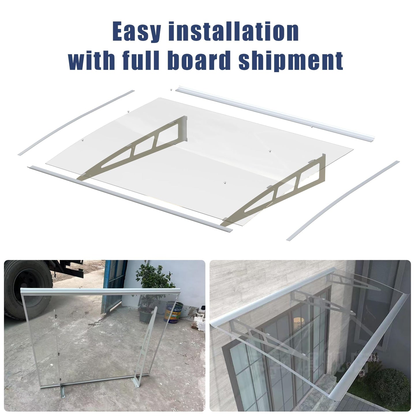 Door Awning Window Canopy,32x48 Inches Awnings for Doors with Sink,Polycarbonate Front Door Outdoor Patio Awning Canopy UV Rain Snow Sunlight, Window Awning with Sturdy Metal Bracket