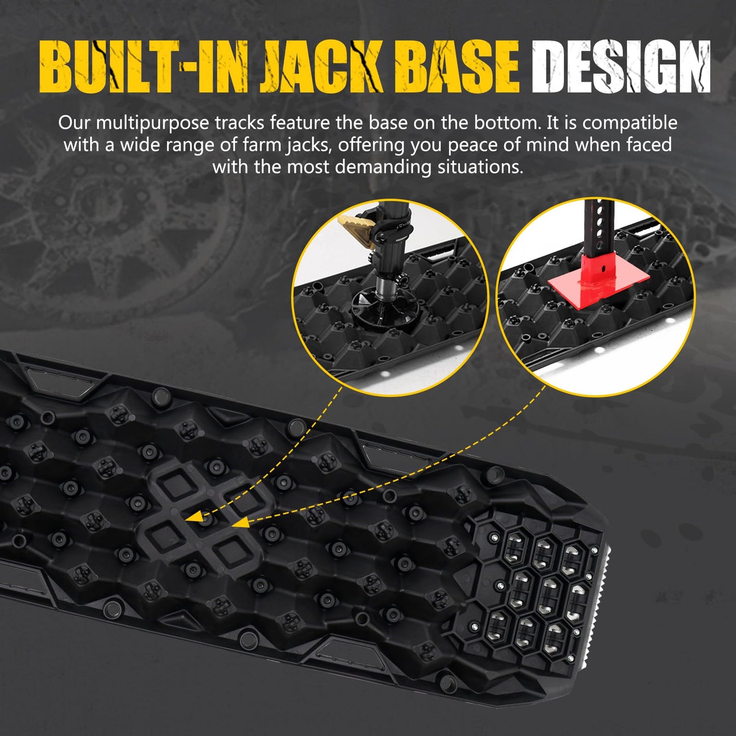 BUNKER INDUST Offroad Traction Board with Jack Base,Pair 47.24"L x 14"W Recovery Track Tire Traction Mat -Black Sand,Mud,Snow Ramps (Replaceable Dual Colors Teeth/Rugged Steel Plate) Gen 11th