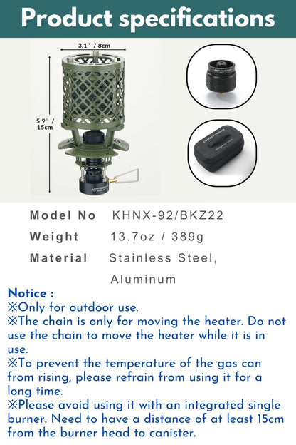 CAMPINGMOON T-HEATER GASWARE Gas Heater Propane Isobutane for Camping Outdoor Collaboration Limited Edition with EVA Case (KHNX-92+Z22)