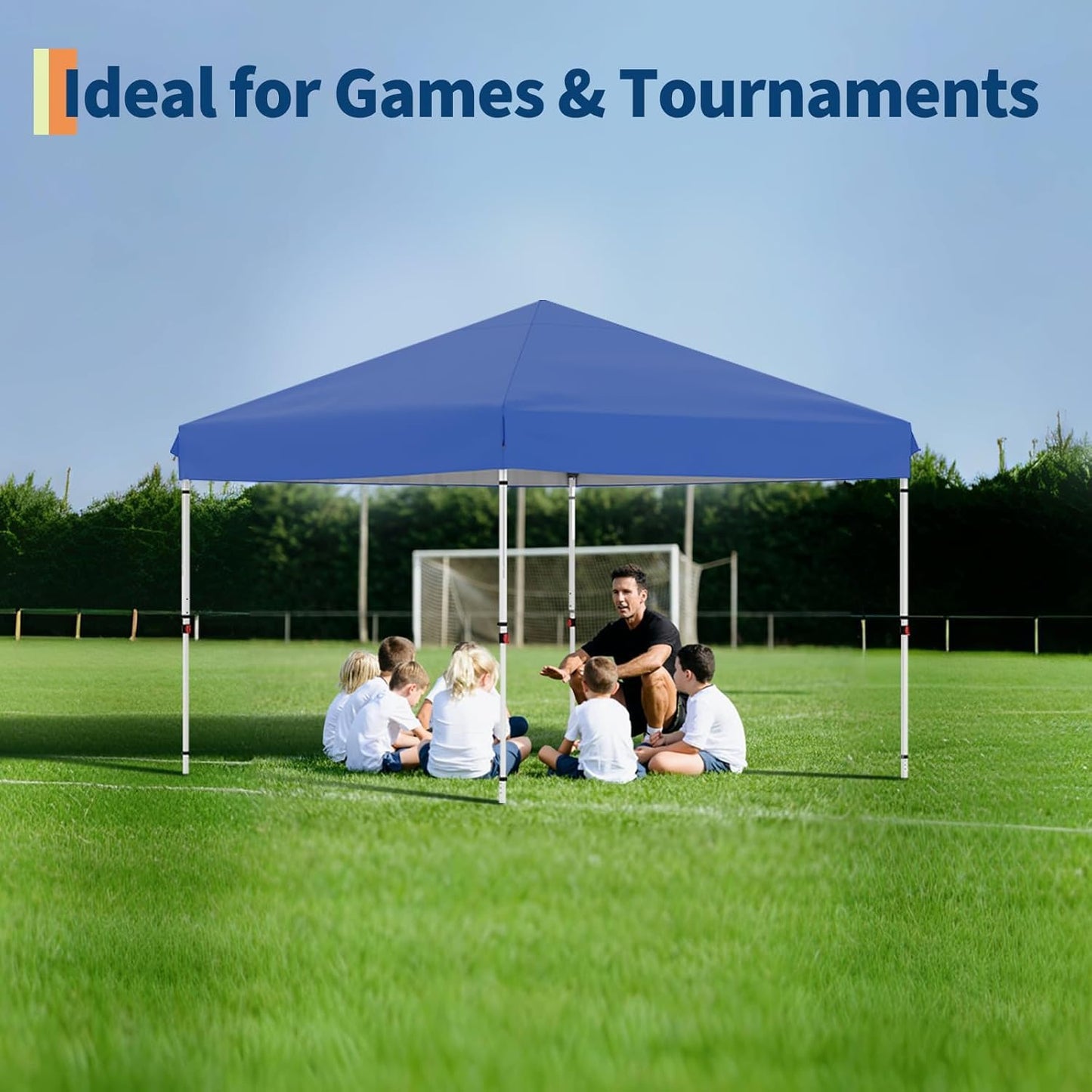 10x10 Pop Up Canopy Tent with 4 Sidewalls, Easy Up Camping Tent with One Button Push Setup, 3 Adjustable Height Outdoor Party Tents with 4 Weight Bags for Outdoor Events, Camping, Blue