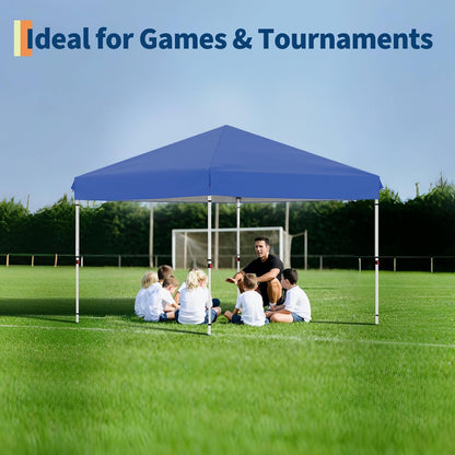 10x10 Pop Up Canopy Tent with 4 Sidewalls, Easy Up Camping Tent with One Button Push Setup, 3 Adjustable Height Outdoor Party Tents with 4 Weight Bags for Outdoor Events, Camping, Blue