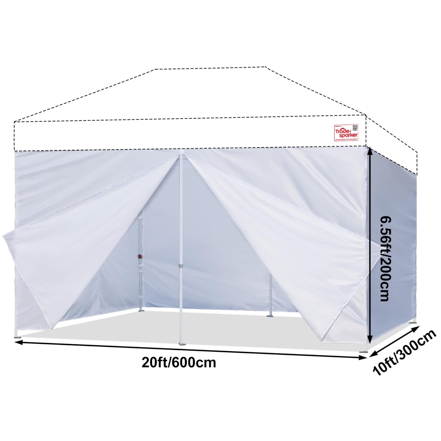 Tradesparker 10x20 Pop up Canopy Sidewall Kit Only, 3 Sidewalls & 1 Doorwall Removable Zipper End Fit for Commercial Instant Tent Canopies,NOT Excluding Top and Frame,Black