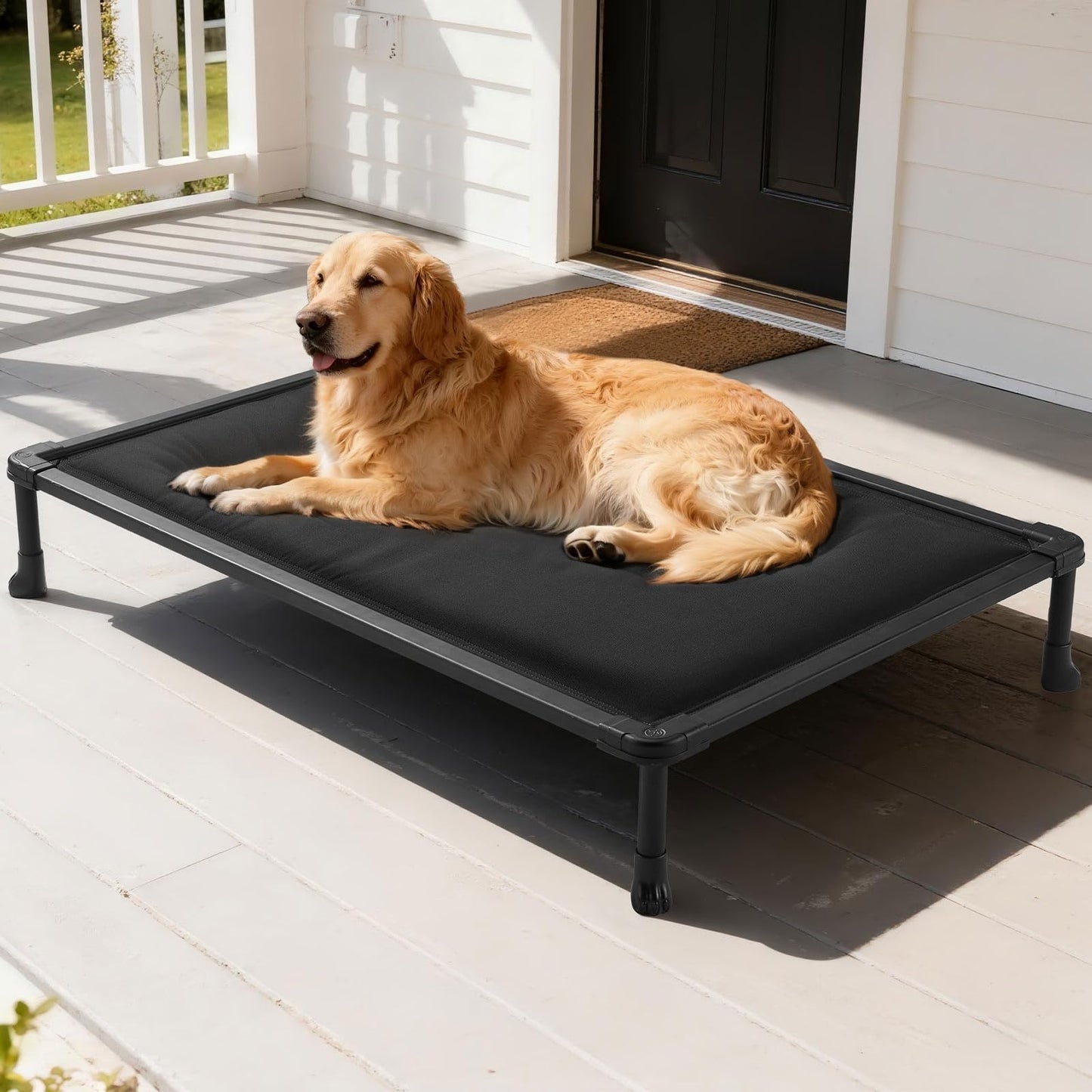 Veehoo Chew Proof Elevated Dog Bed, Indestructible Raised Dog Cot, Orthopedic Dog Platform Bed with Soft Padded Mat, Durable Waterproof Pet Cot for Indoor, Outdoor or Crate, 49-Inch, Black