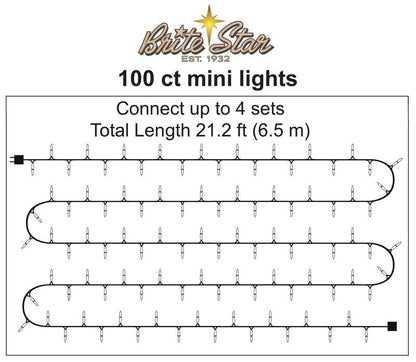 Brite Star 100 Count Mini String Christmas Lights, Clear - 22 feet Indoor/Outdoor Christmas Tree Lights with White Wire