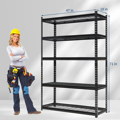 GlowSol 5 Tiers Adjustable Metal Shelf, 2200LBS Heavy Duty Storage Shelving Rack, Freestanding Utility Metal Storage Shelves for Garage, Warehouse, Industry and Basement, 48 in l x 18" w x 73" h