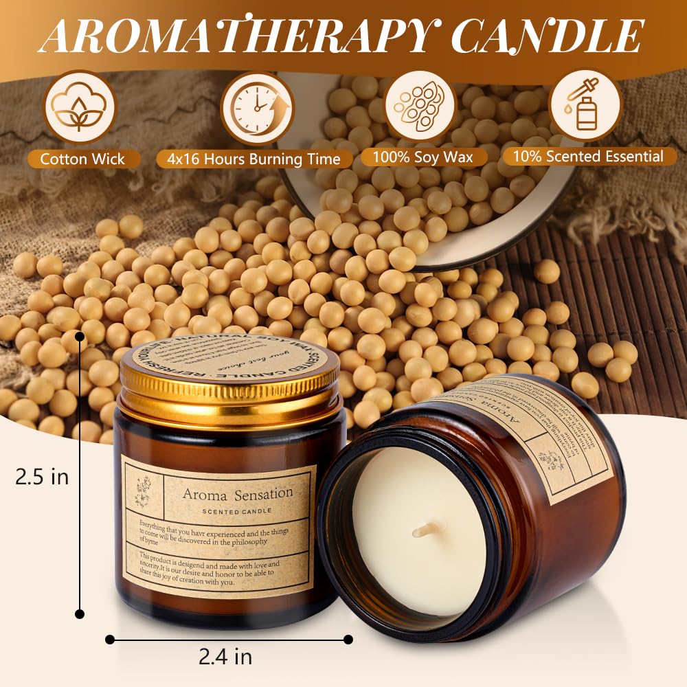 4 Pack Cedar Candles for Home Scented,Amber Jar Aromatherapy Candle Gifts for Women,Scented Candles Set for Mother's Day Christmas Valentine Thanksgiving Brithday Gifts,Soy Wax Candle Set
