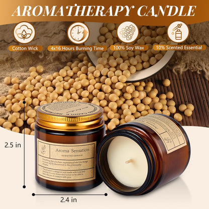 4 Pack Cedar Candles for Home Scented,Amber Jar Aromatherapy Candle Gifts for Women,Scented Candles Set for Mother's Day Christmas Valentine Thanksgiving Brithday Gifts,Soy Wax Candle Set