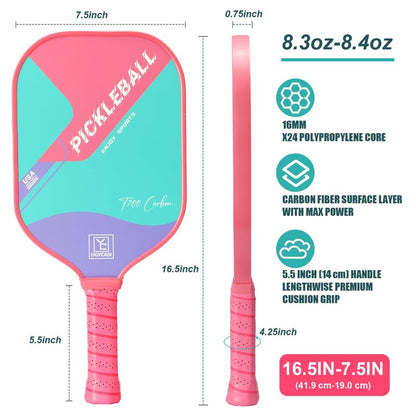 YC DGYCASI 16mm Pickleball Paddles Professional, USAPA Approved, T700 Carbon Fiber Pickleball Paddle Thermoformed, High Grit & Spin, 5.5” Elongated Handle, Handle Girth 4.25”, 8.3oz, with Cover Case