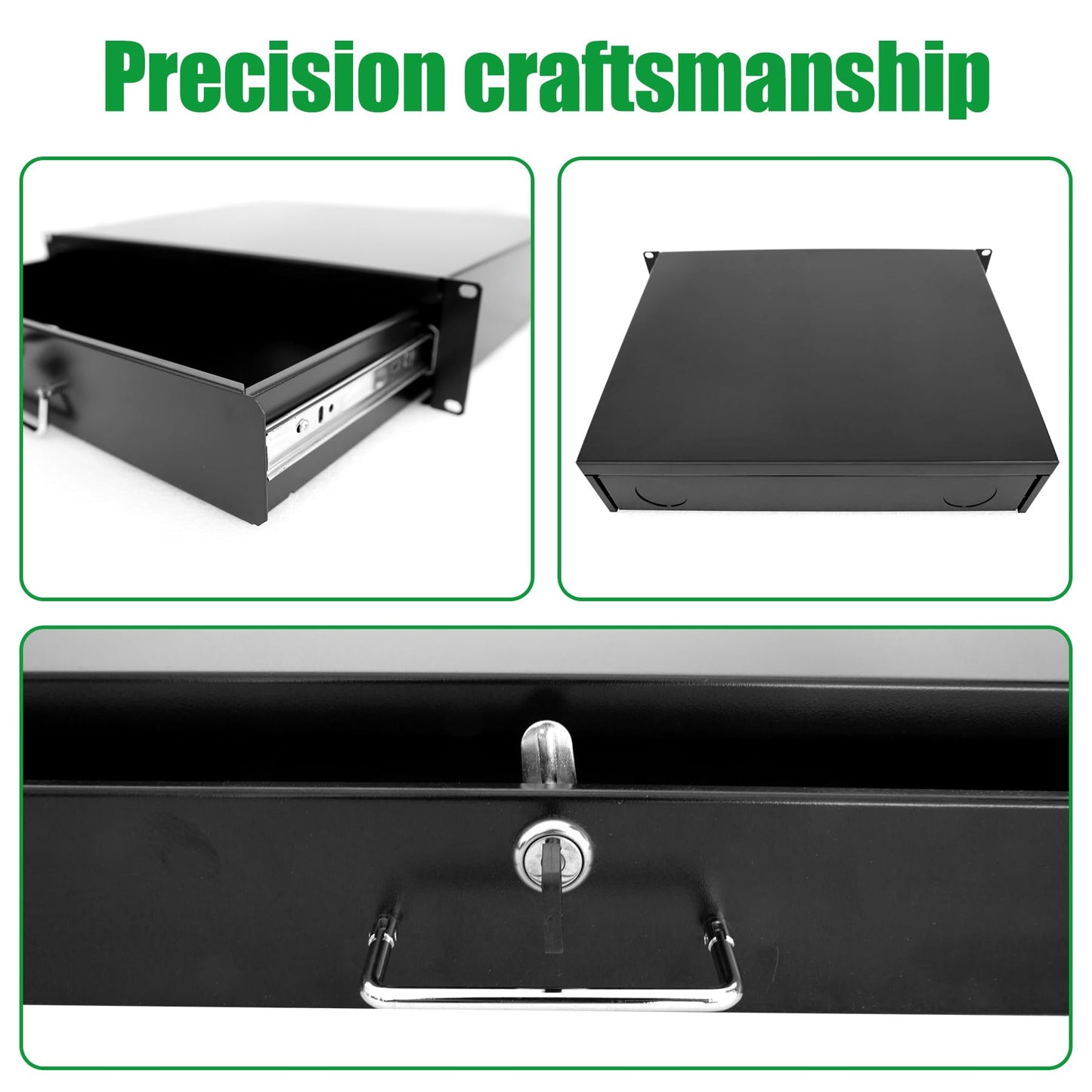 Server Cabinet Drawer Case Rack Drawer 19 Inch Rack Cabinet Mount Lockable Deep Drawer with Two Keys 18in Depth, Height 2U(3.5Inch) 19" W x 18" D x 3.5" H (CT18-2U, 2U18)
