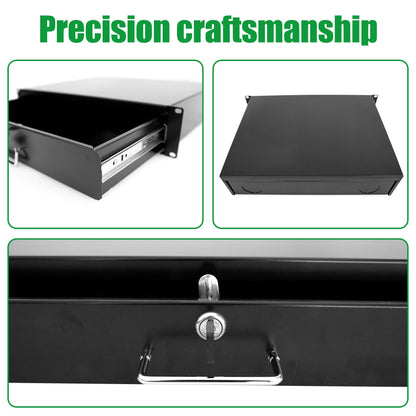 Server Cabinet Drawer Case Rack Drawer 19 Inch Rack Cabinet Mount Lockable Deep Drawer with Two Keys 18in Depth, Height 2U(3.5Inch) 19" W x 18" D x 3.5" H (CT18-2U, 2U18)