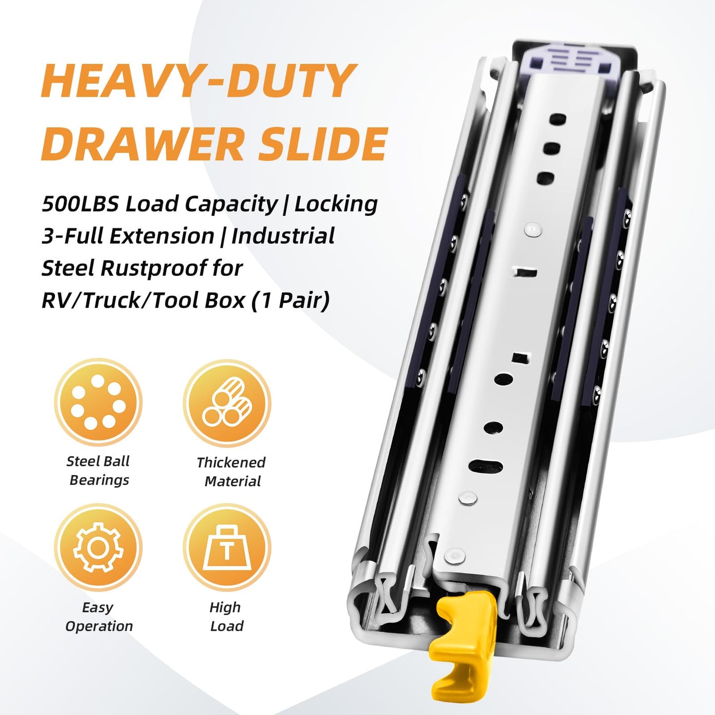 VAGUDE with Lock Heavy Duty Drawer Slides 12 14 16 18 20 22 24 26 28 30 32 34 36 40 44 48 52 56 60 Inch 290 Lbs Side Mount Full Extension Ball Bearing Rails Rail Tool Box Runner-W:76mm, 48 Inch
